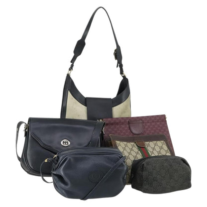 Gucci GUCCI GG Canvas Shoulder Bag Leather 6 Set Beige Black Navy Authentic fm4975
