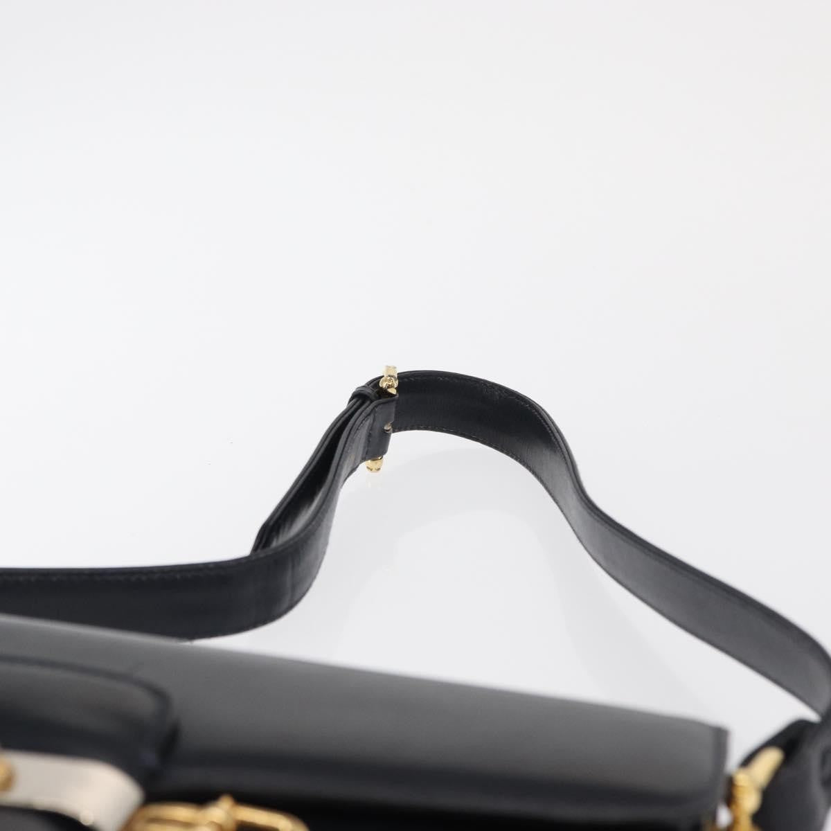 Celine CELINE Horse Carriage Shoulder Bag Leather Navy Gold Authentic 162409