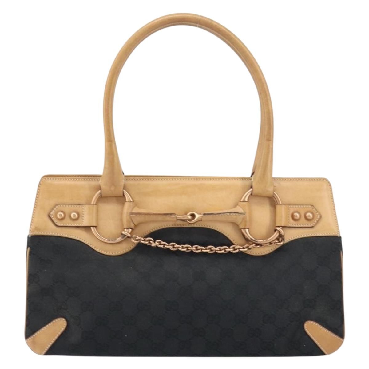 Gucci GUCCI GG Canvas Tote Bag Black Gold 114913 Authentic gh1523