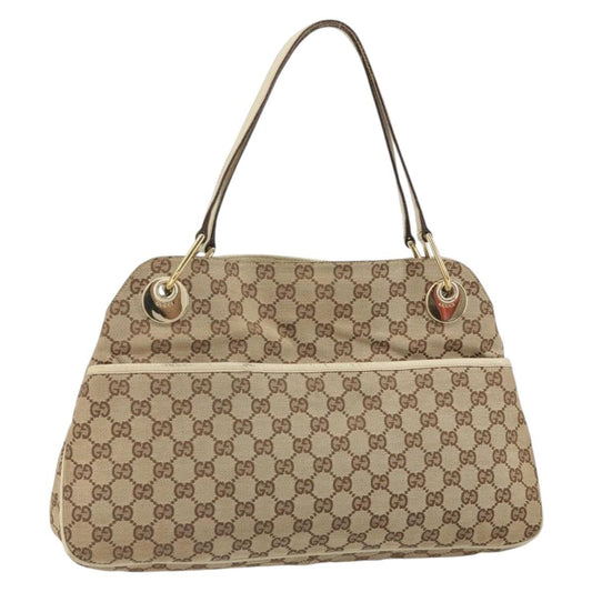 Gucci GUCCI GG Canvas Shoulder Bag Beige Gold 121023 Authentic 162950