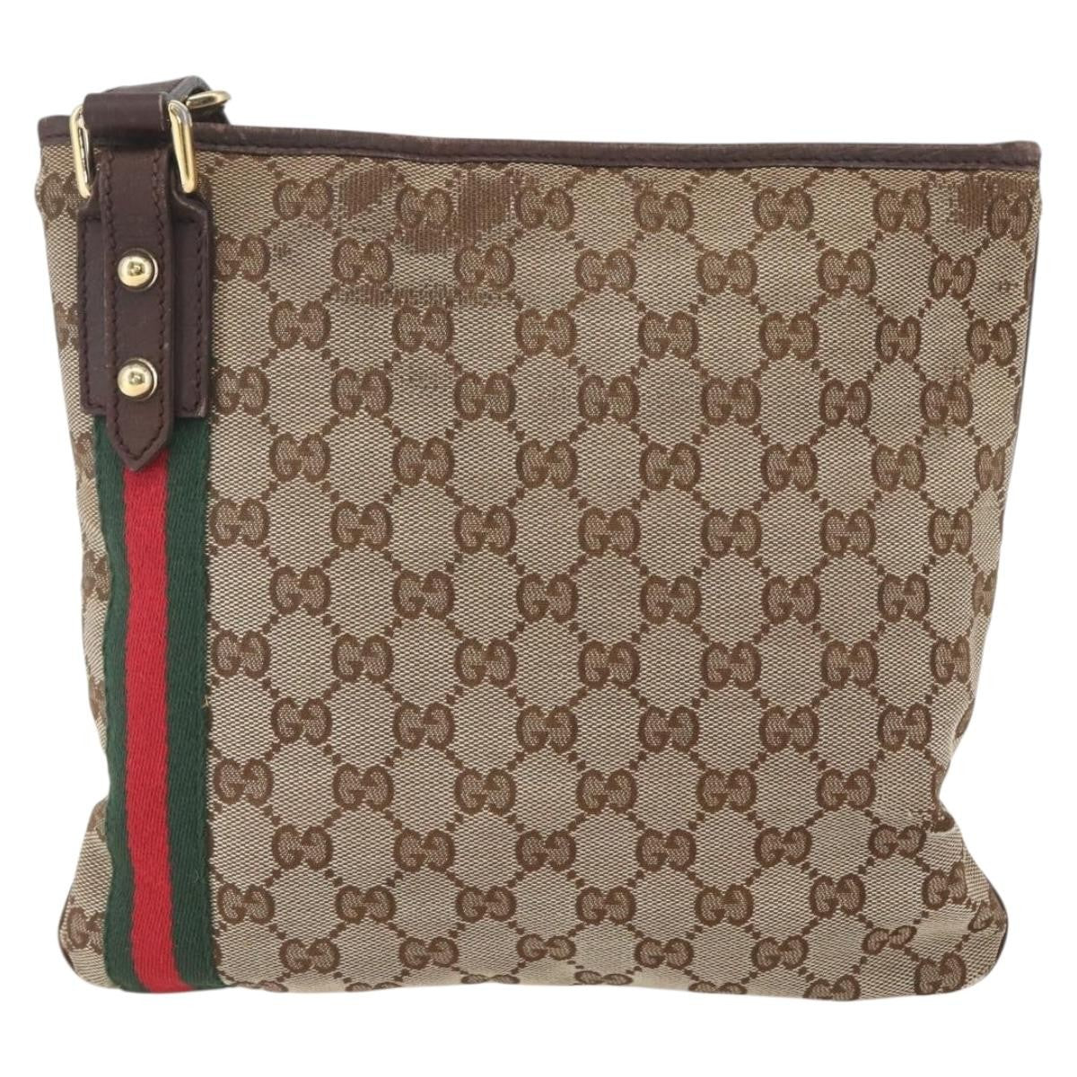 Gucci GUCCI GG Canvas Web Sherry Line Shoulder Bag Beige Gold 144388 Authentic hk3291