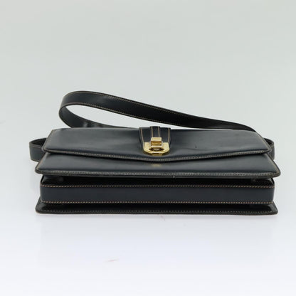 Gucci GUCCI Shoulder Bag Leather Navy Gold Authentic BD2006