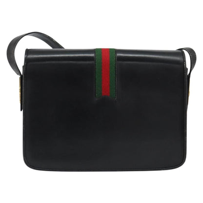 Gucci GUCCI Web Sherry Line Shoulder Bag Leather Black Gold Authentic SW1764