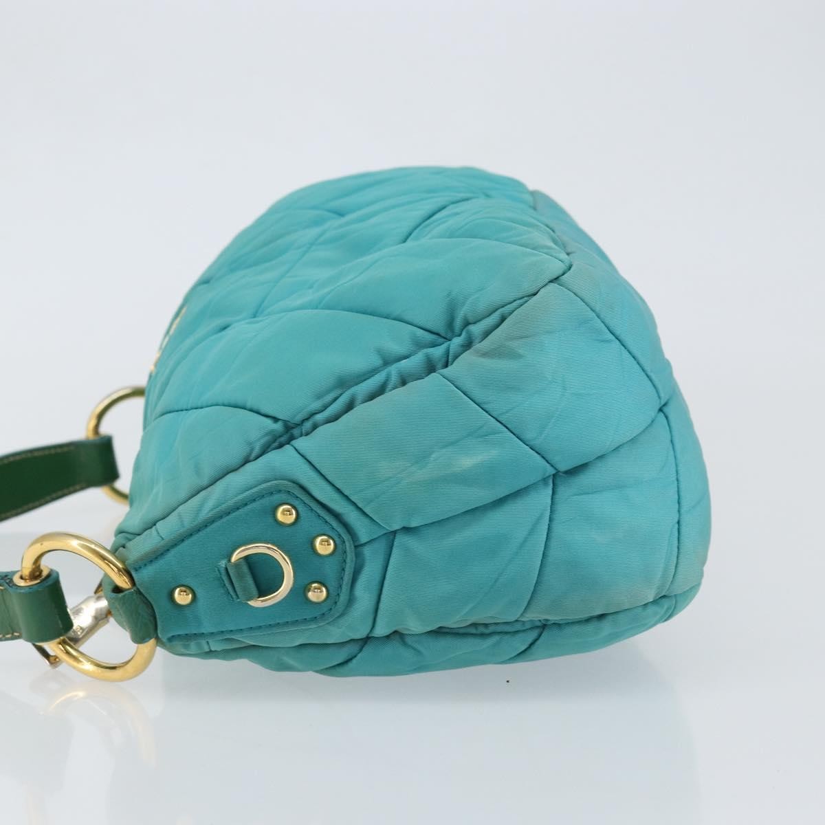 Prada PRADA Shoulder Bag Nylon Turquoise Blue Gold Authentic 148398