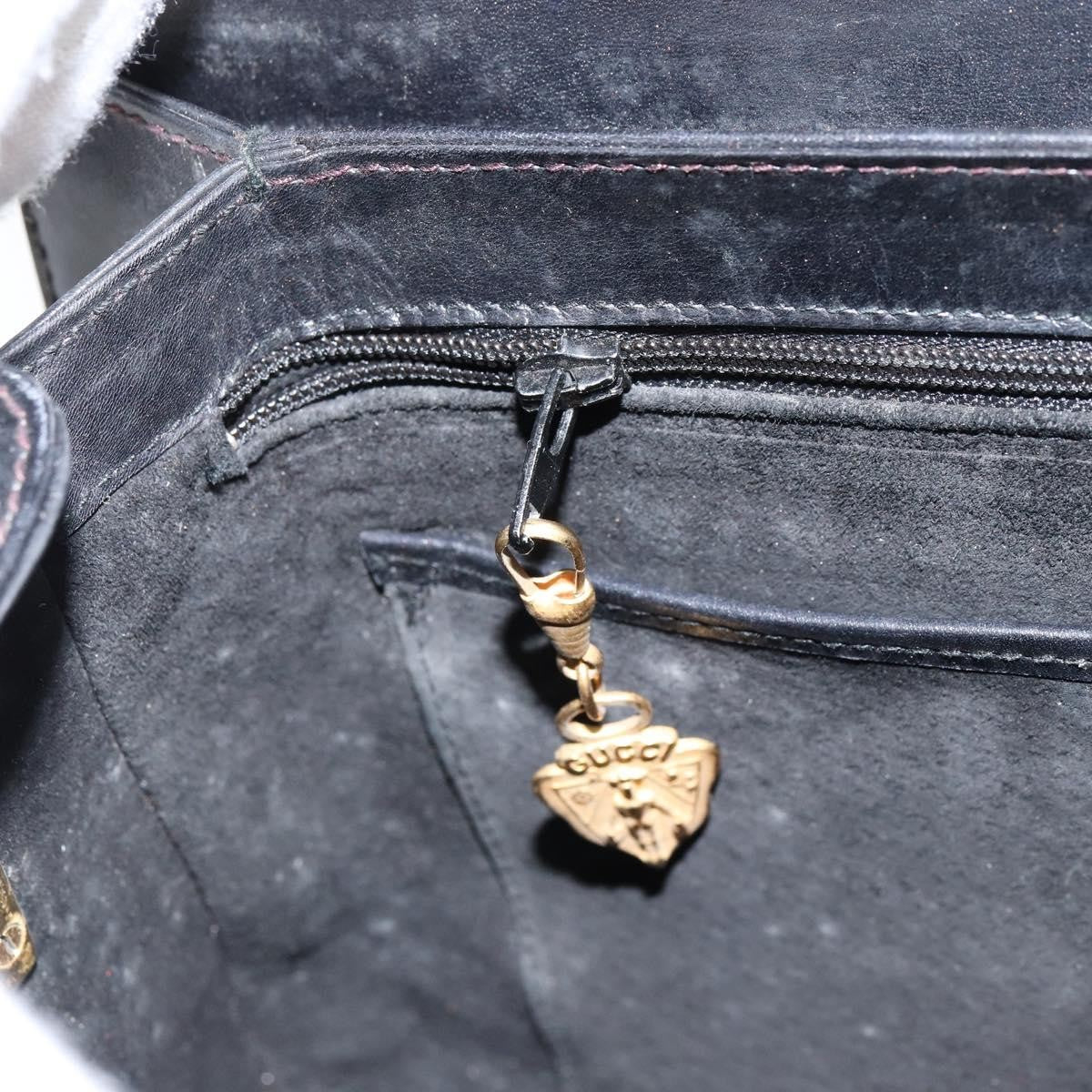 Gucci GUCCI Shoulder Bag Leather Black Gold Authentic 155306