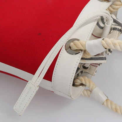 Burberry BURBERRY Blue Label Hand Bag Canvas Leather Red White Silver Authentic 113132