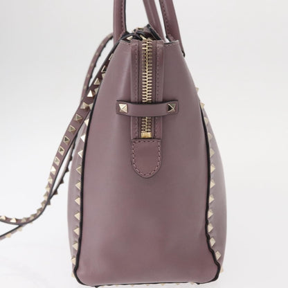 Valentino VALENTINO Studs Hand Bag Leather 2way Purple Gold Authentic gh1289