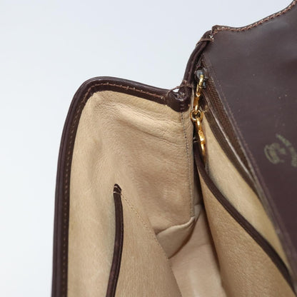 Gucci GUCCI Hand Bag Leather Brown Gold Authentic BAZ167