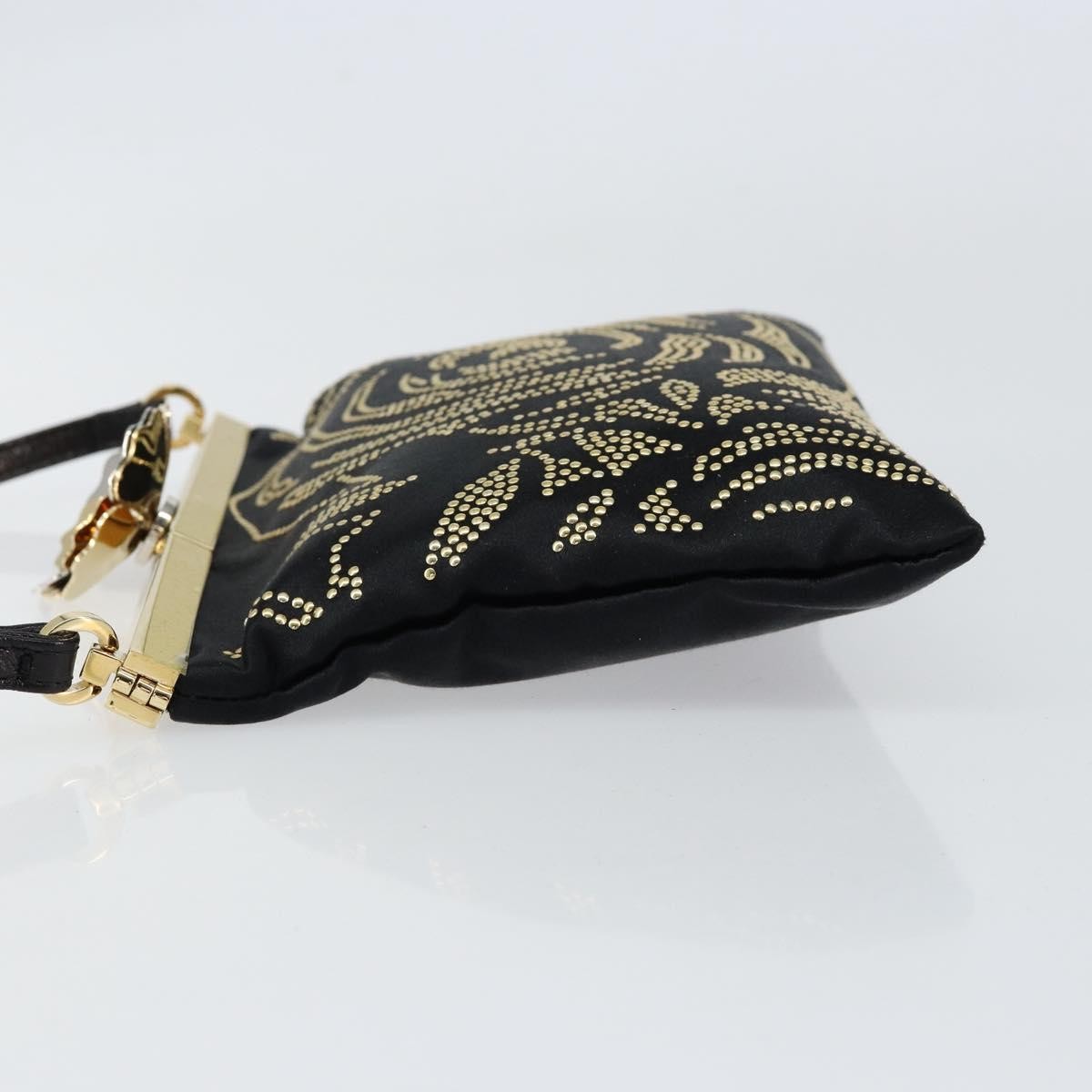 Valentino VALENTINO Hand Bag Satin Brown Gold Authentic bs30808