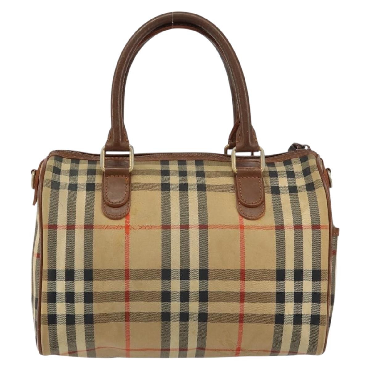 Burberrys Burberrys Nova Check Hand Bag Canvas Leather Beige Gold Authentic mr1638