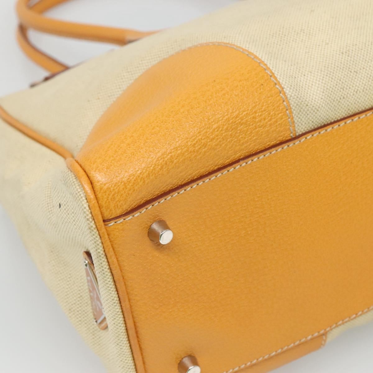 Prada PRADA Hand Bag Canvas Beige Silver Authentic 127392