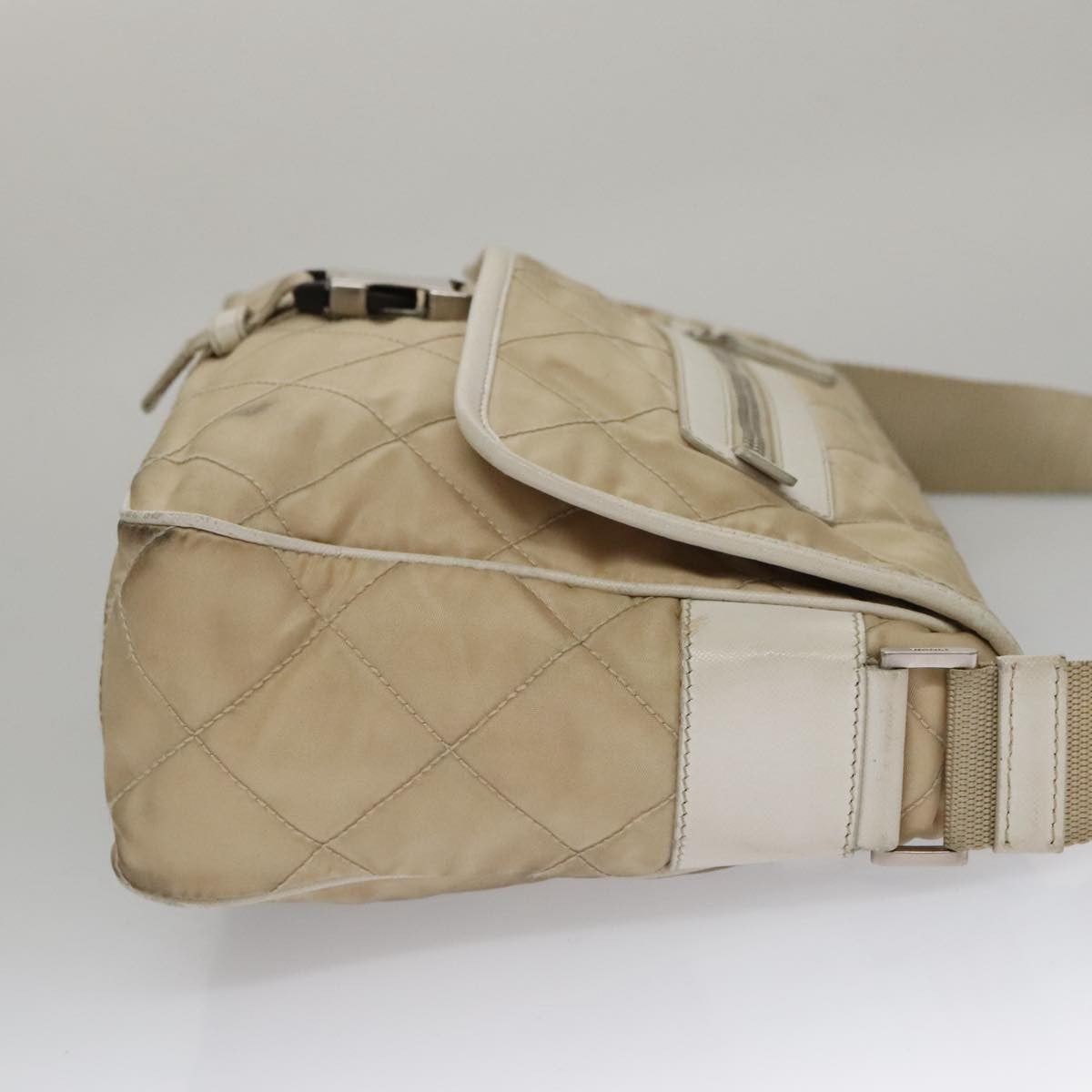Prada PRADA Shoulder Bag Nylon Beige Silver Authentic 103773