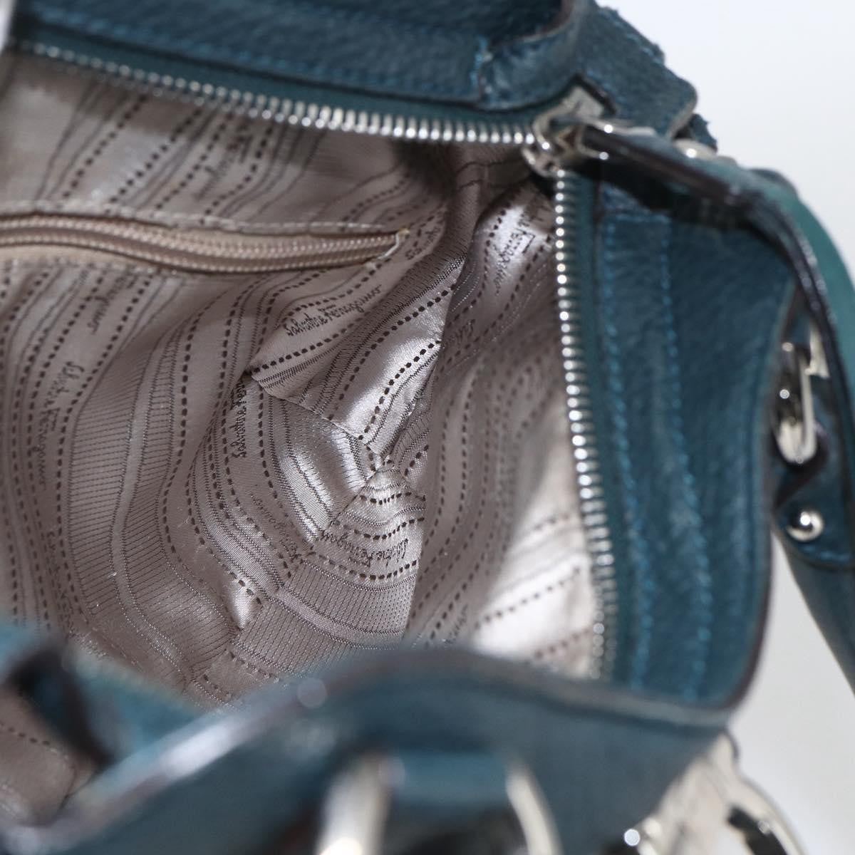 Salvatore Ferragamo Salvatore Ferragamo Gancini Hand Bag Leather Green Silver Authentic 157002