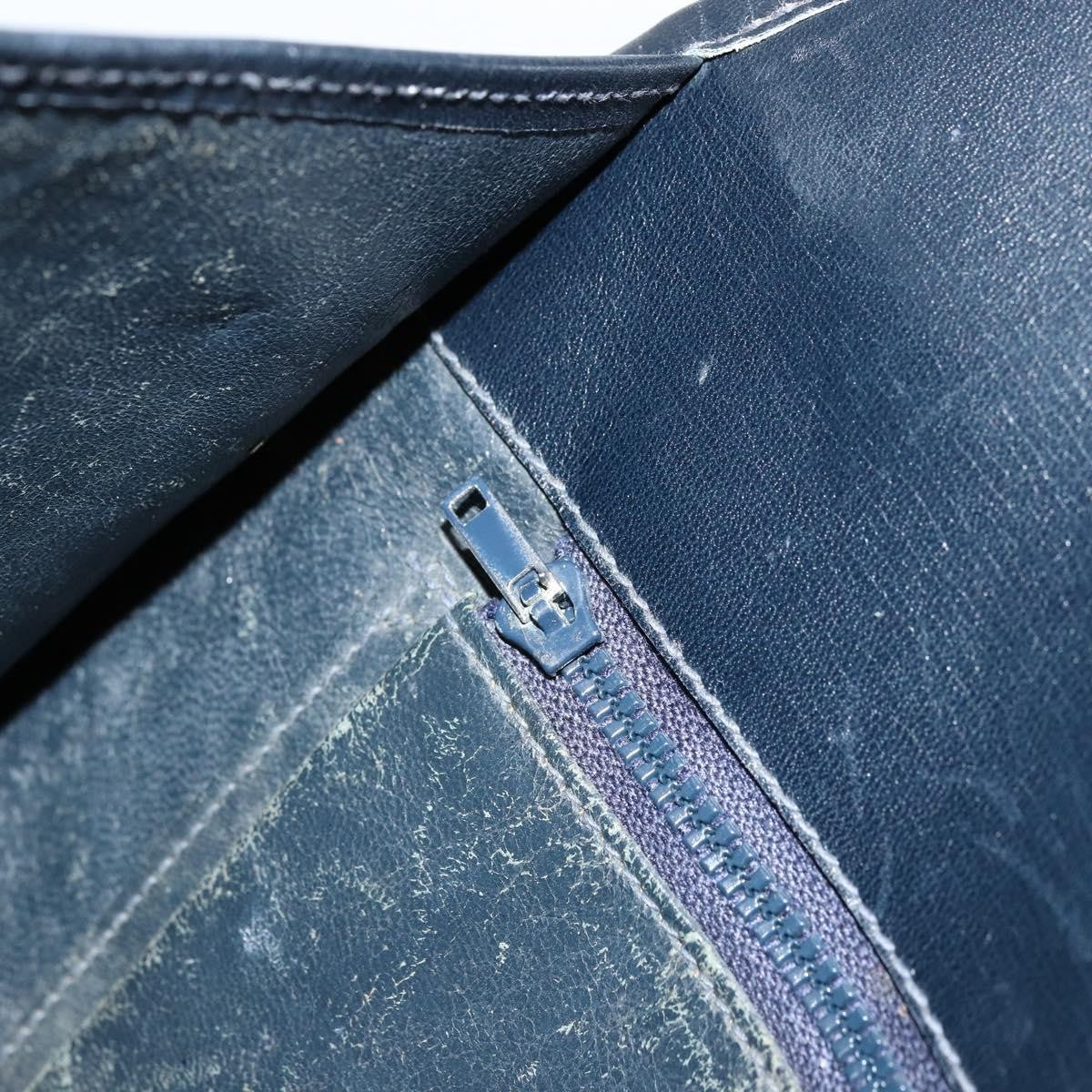 Gucci GUCCI Hand Bag Leather Navy Gold Authentic 177664