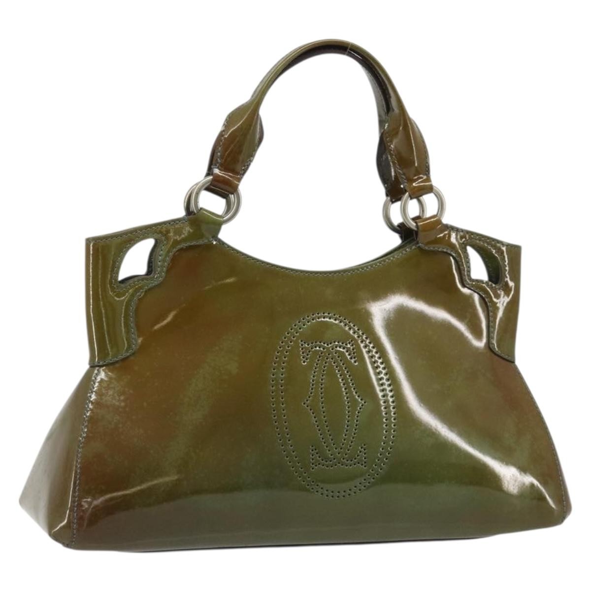 Cartier CARTIER Marcello Hand Bag Patent leather Green Silver Authentic bs34215