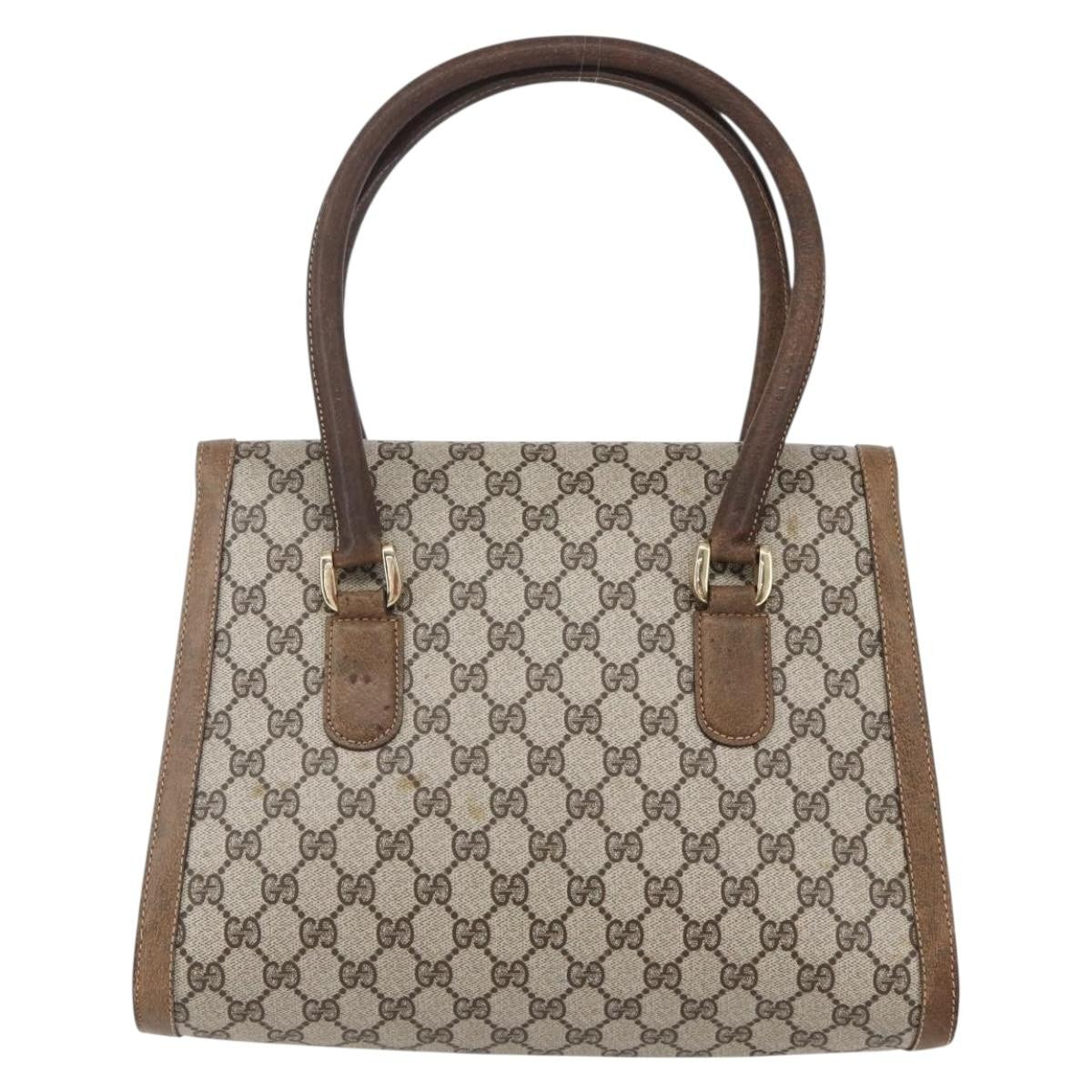 Gucci GUCCI GG Supreme Hand Bag PVC Beige Gold Authentic 150024