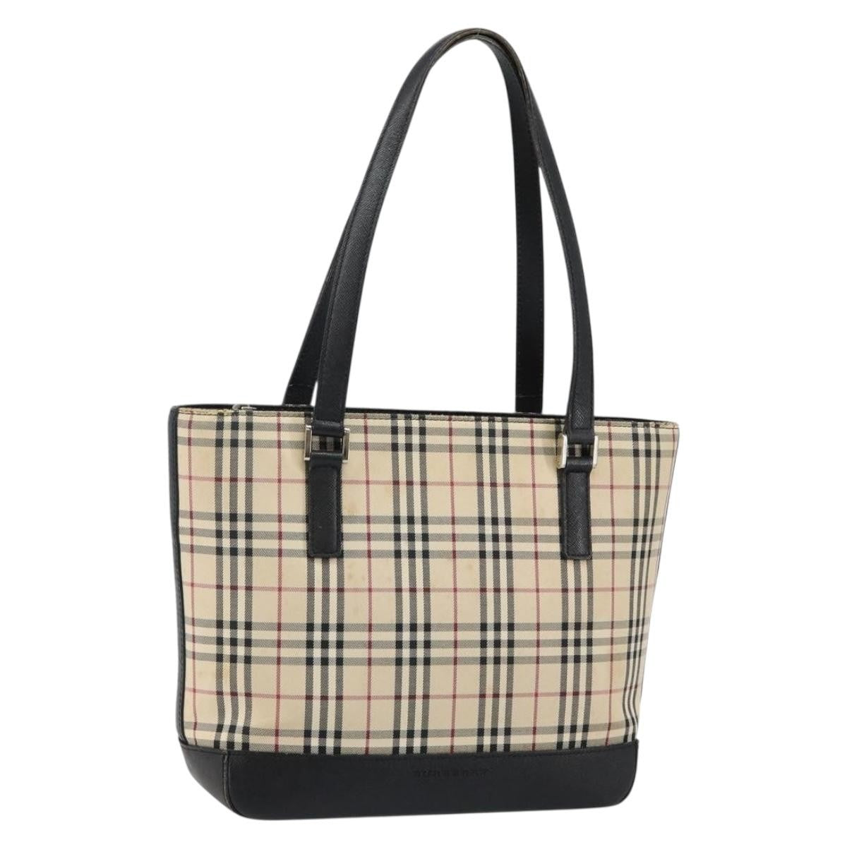 Burberry BURBERRY Nova Check Tote Bag Canvas Beige Silver Authentic BA5979