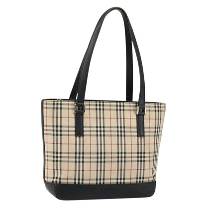 Burberry BURBERRY Nova Check Tote Bag Canvas Beige Silver Authentic BA5979