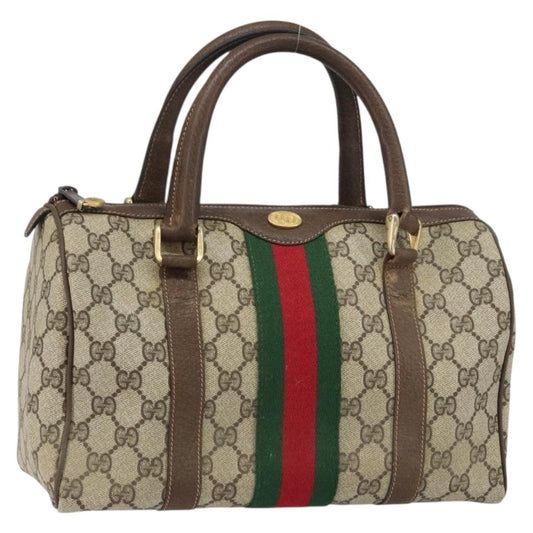 Gucci GUCCI GG Supreme Web Sherry Line Boston Bag PVC Beige Gold 010 378 Authentic 159328