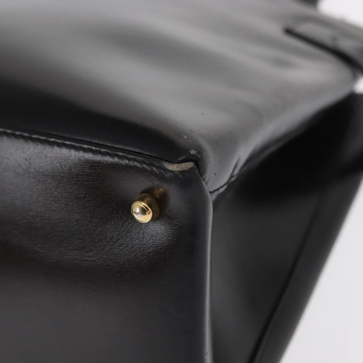 Gucci GUCCI Hand Bag Leather Black Gold Authentic BA9107