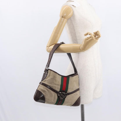 Gucci GUCCI Web Sherry Line Shoulder Bag Beige Silver Red 114877 Authentic yk19547