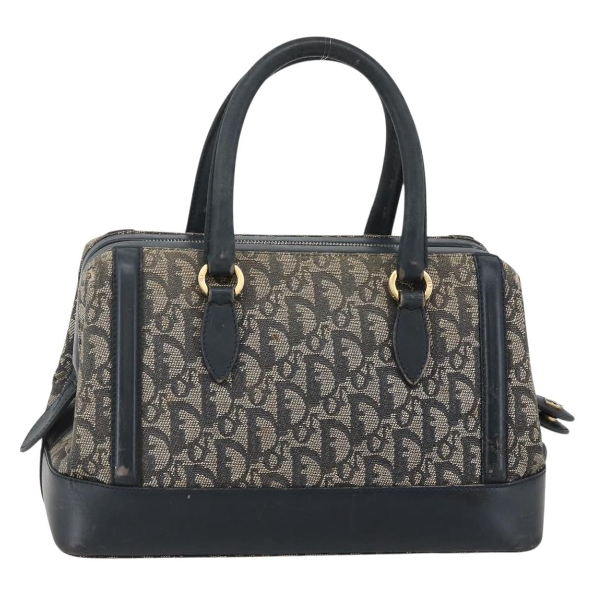 Dior Christian Dior Trotter Canvas Hand Bag Navy Gold Authentic gh760