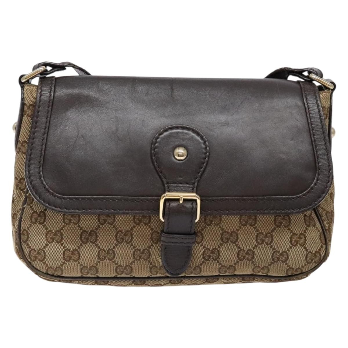 Gucci GUCCI GG Canvas Shoulder Bag Beige Silver Brown 308452 Authentic bs28633
