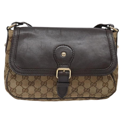 Gucci GUCCI GG Canvas Shoulder Bag Beige Silver Brown 308452 Authentic bs28633