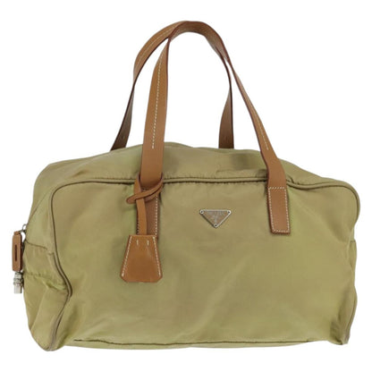 Prada PRADA Boston Bag Nylon Beige Silver Authentic bs30240