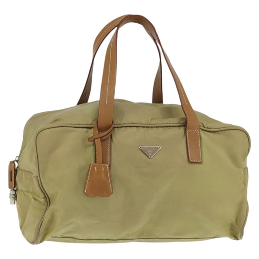 Prada PRADA Boston Bag Nylon Beige Silver Authentic bs30240