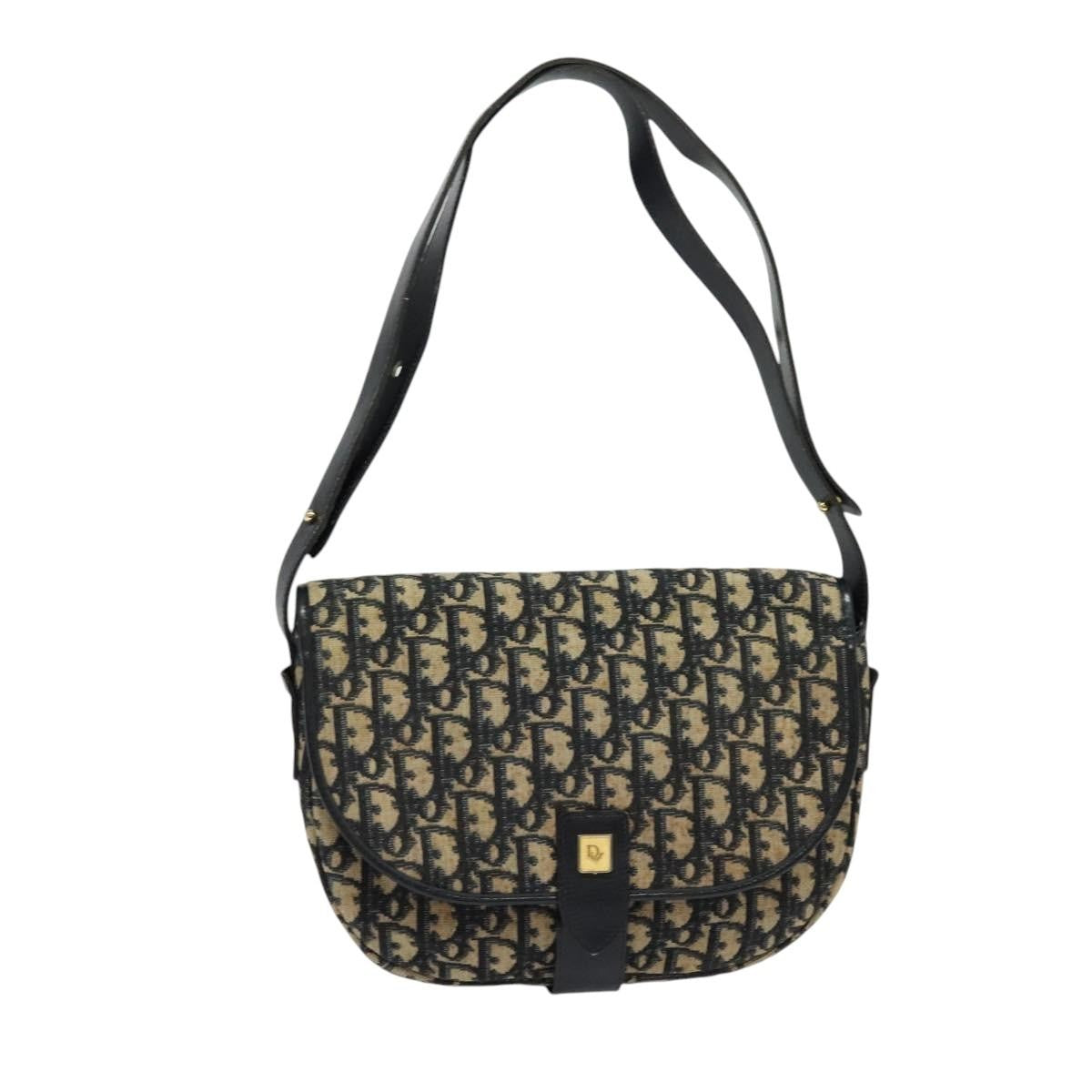 Dior Christian Dior Trotter Canvas Shoulder Bag Navy Gold Authentic BD2178
