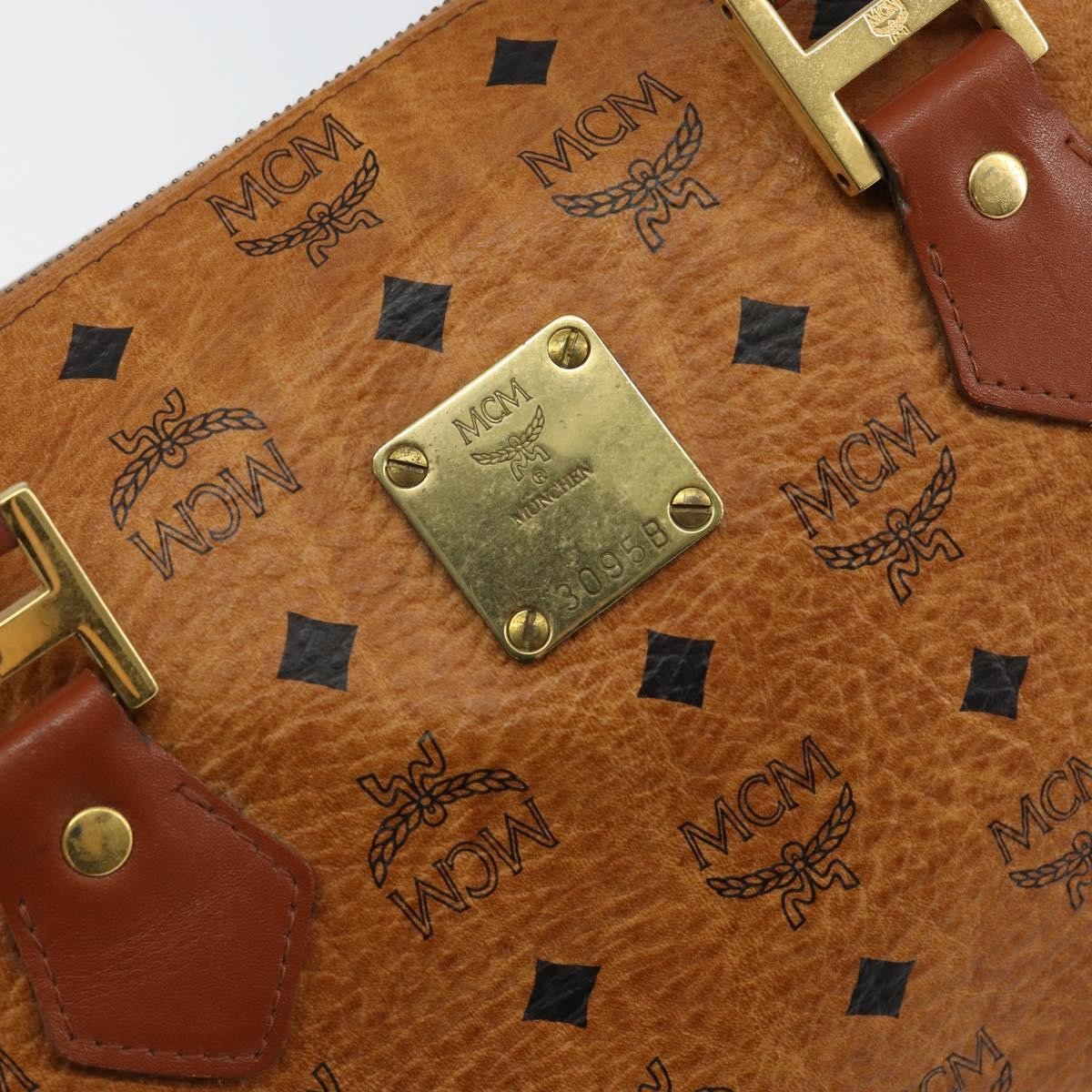 MCM MCM Logogram Vicetos Boston Bag PVC Leather Brown Gold Authentic gh1074