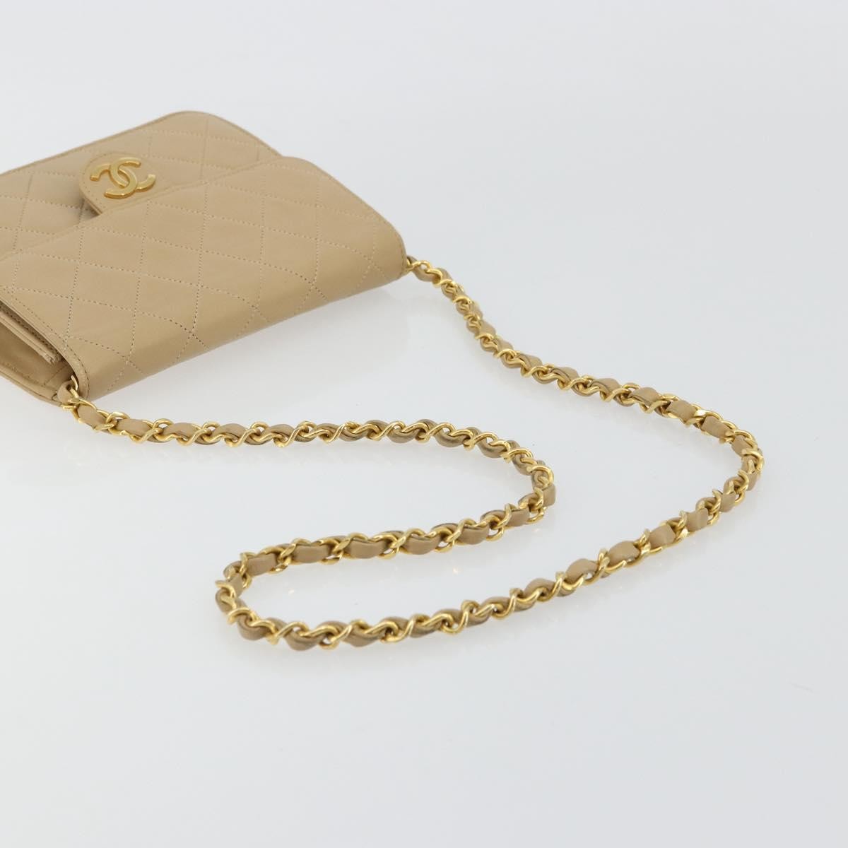 Chanel CHANEL Chain Shoulder Bag Lamb Skin Beige Gold CC Authentic mr2475V