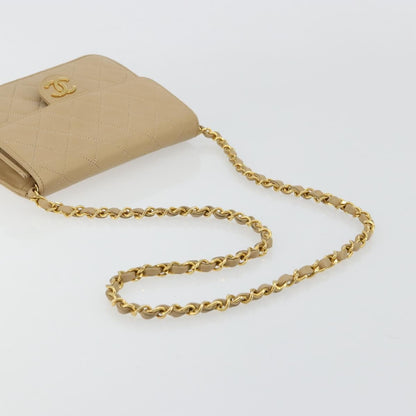 Chanel CHANEL Chain Shoulder Bag Lamb Skin Beige Gold CC Authentic mr2475V