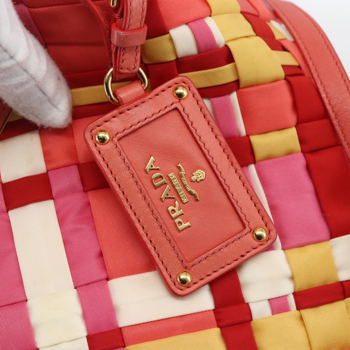Prada PRADA Hand Bag Nylon 2way Red Gold Authentic 164691