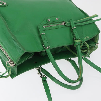 Balenciaga BALENCIAGA The Paper Tote Bag Leather 2way Green Silver 370926 Authentic 179403A