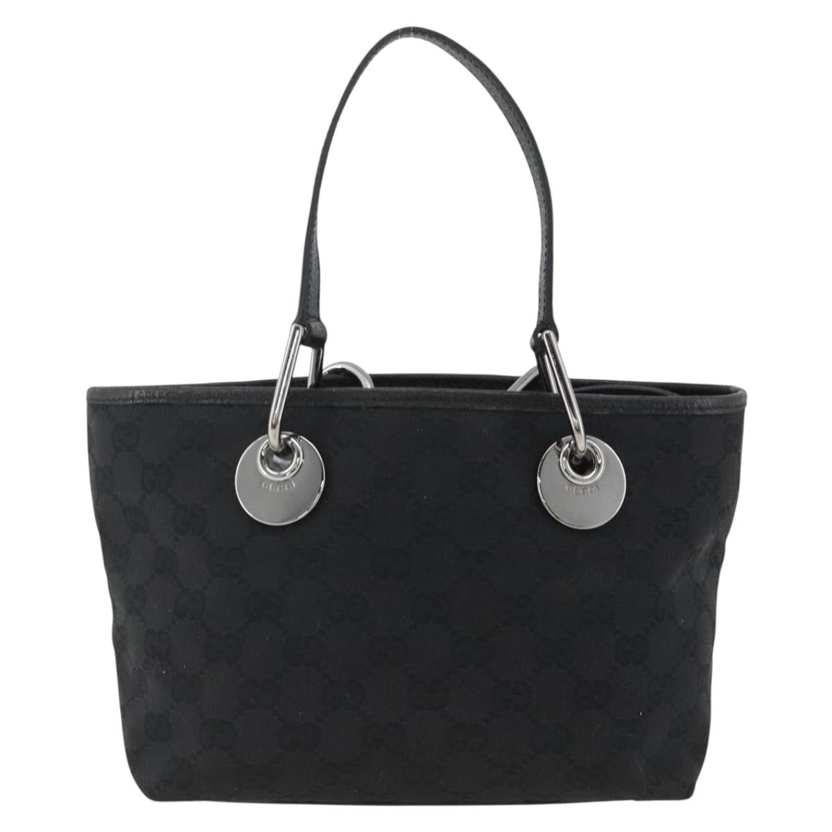 Gucci GUCCI GG Canvas Hand Bag Black Silver 120844 Authentic BA11644