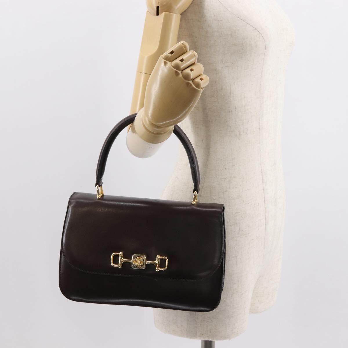 Celine CELINE Hand Bag Leather Brown Gold Authentic fm4934