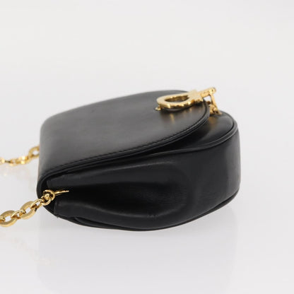 Salvatore Ferragamo Salvatore Ferragamo Chain Gancini Shoulder Bag Leather Black Gold Authentic 161032