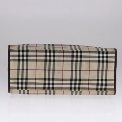 Burberry BURBERRY Nova Check Hand Bag Canvas Leather Beige Brown Silver Authentic 112330