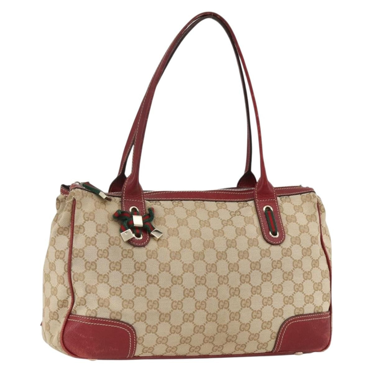 Gucci GUCCI GG Canvas Web Sherry Line Pretty Tote Bag Beige Gold 177052 Authentic fm5307