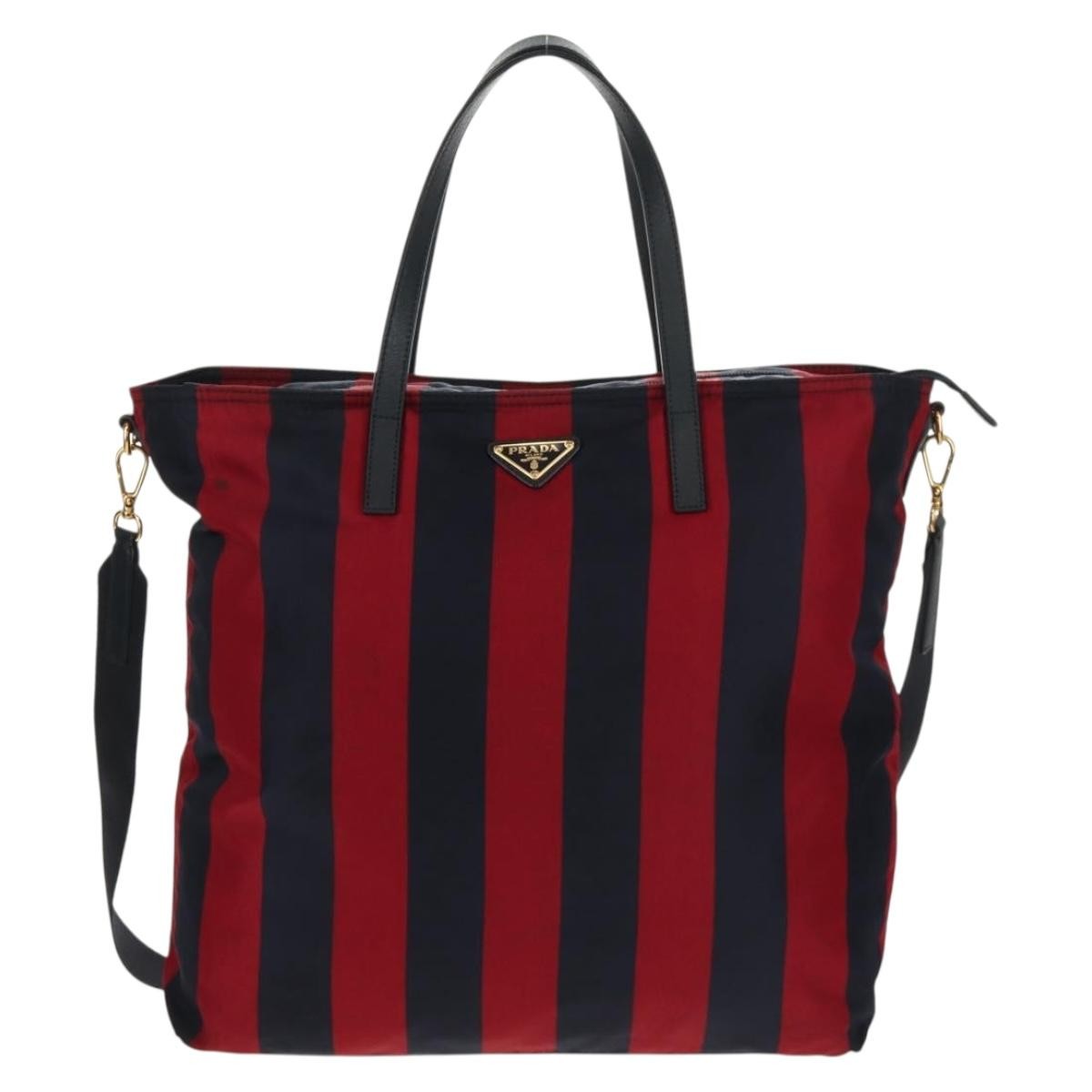 Prada PRADA Tote Bag Nylon 2way Red Navy gold Authentic 158700