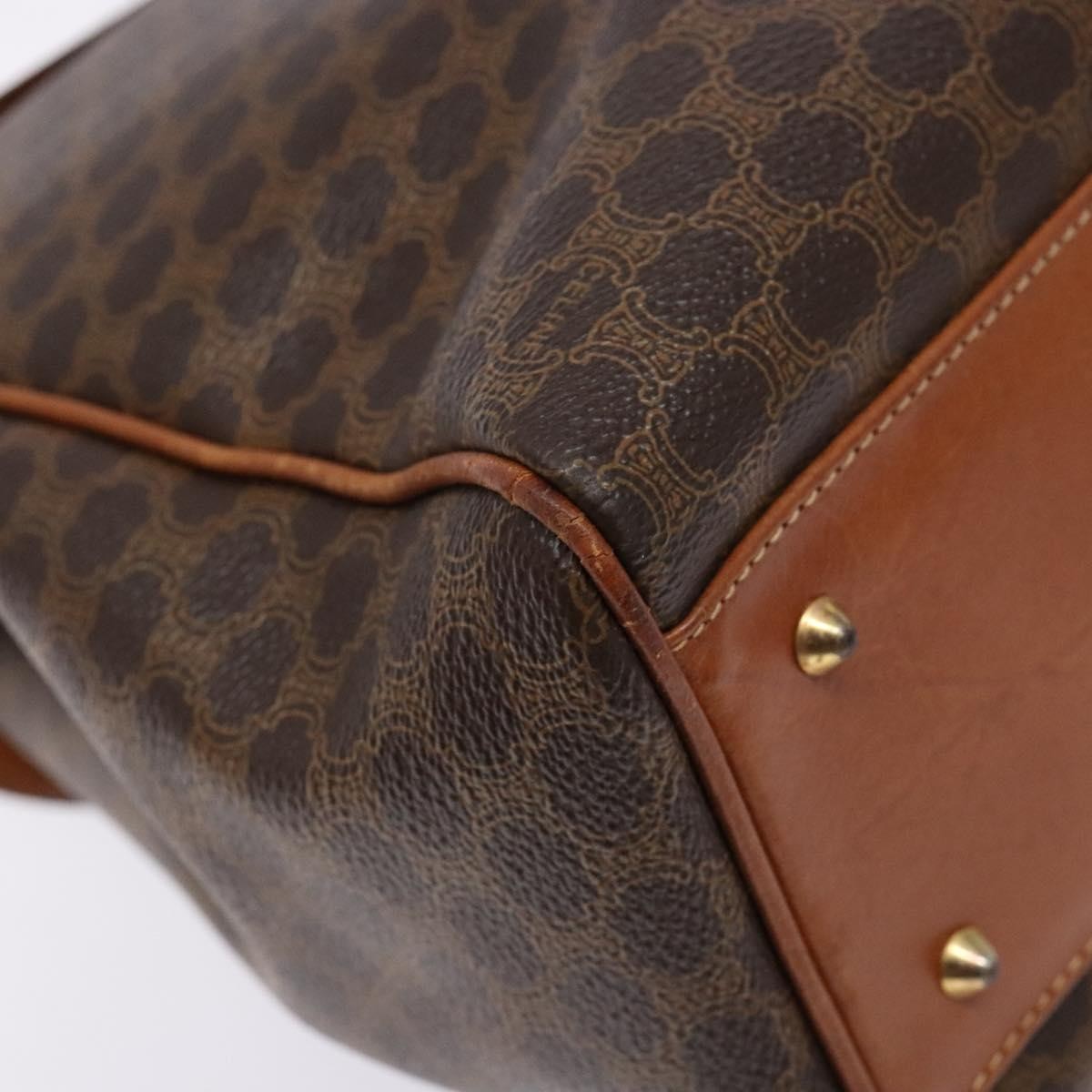 Celine CELINE Macadam Canvas Hand Bag PVC Leather Brown Gold Authentic bs28733