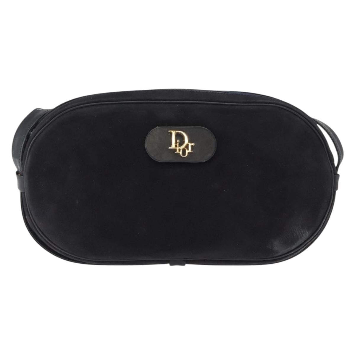 Dior Christian Dior Shoulder Bag Suede Black Gold Authentic 157242