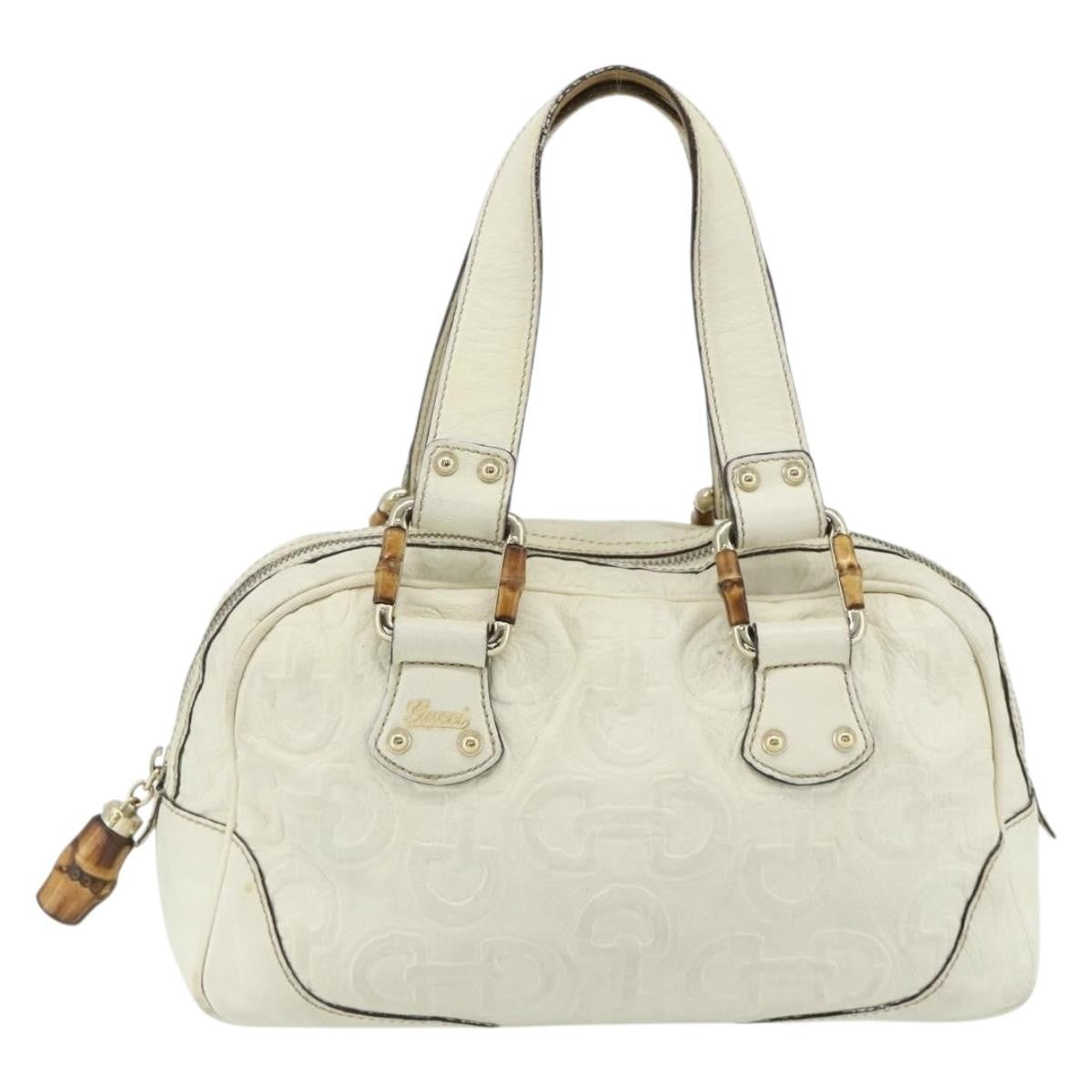 Gucci GUCCI Bamboo Boston Bag Leather White Gold 154376 Authentic ep14116