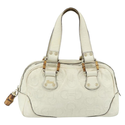 Gucci GUCCI Bamboo Boston Bag Leather White Gold 154376 Authentic ep14116