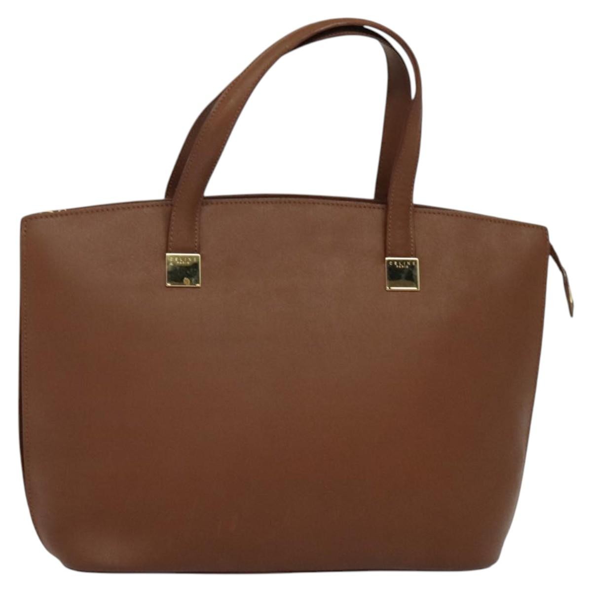 Celine CELINE Hand Bag Leather Brown Gold Authentic bs25822