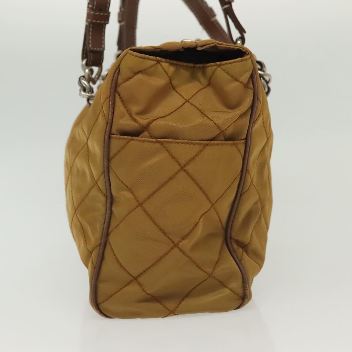 Prada PRADA Chain Shoulder Bag Nylon Beige Silver Authentic 140091