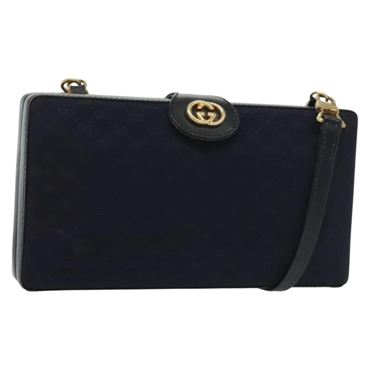 Gucci GUCCI Micro GG Canvas Shoulder Bag Vintage Navy Gold Authentic BA5490