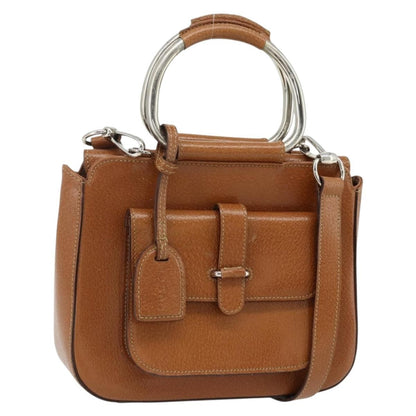 Gucci GUCCI Hand Bag Leather 2way Brown Silver 000 2058 0308 5 Authentic 177030